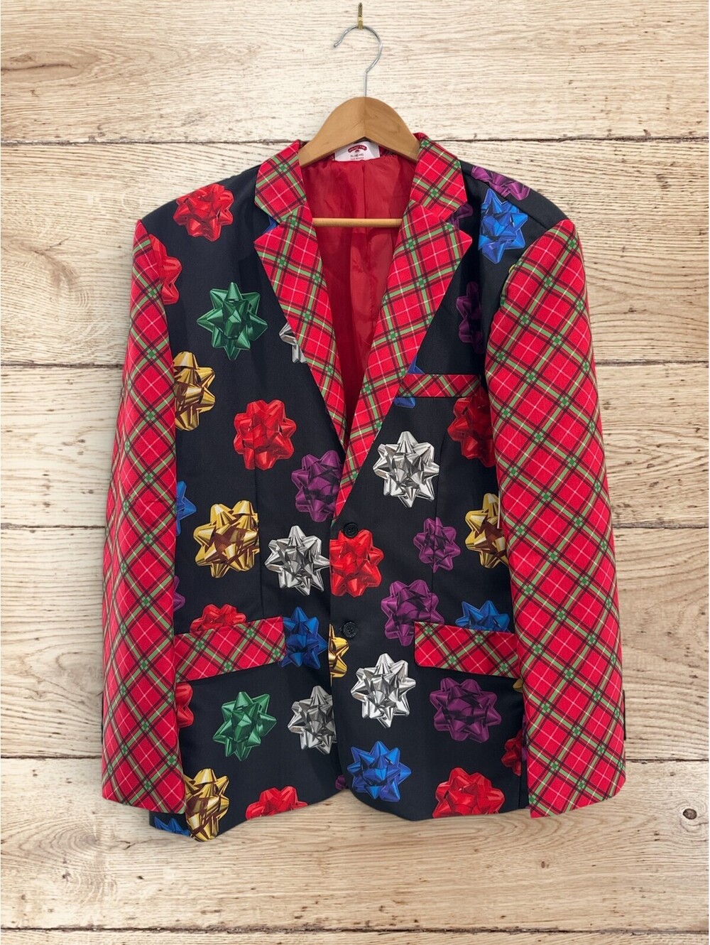 Holiday Time Men's XL 46-48 Christmas Bow Plaid Blazer NWT Party Jacket
